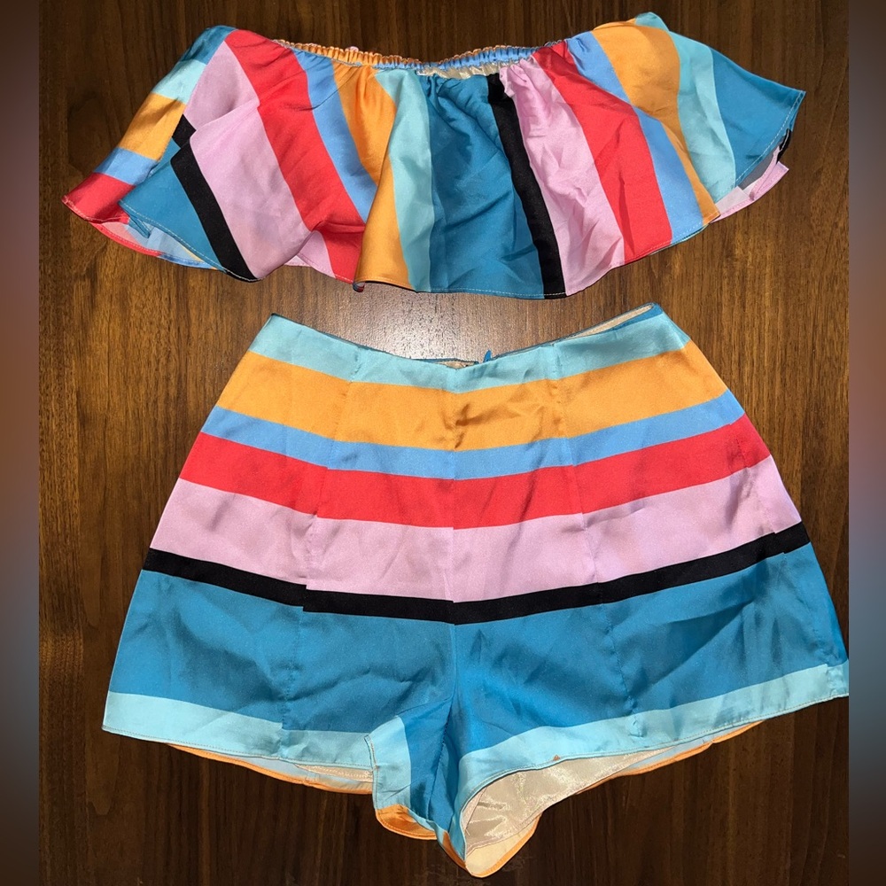 Lovers + Friends Multicolor Striped  Shorts and Top Set